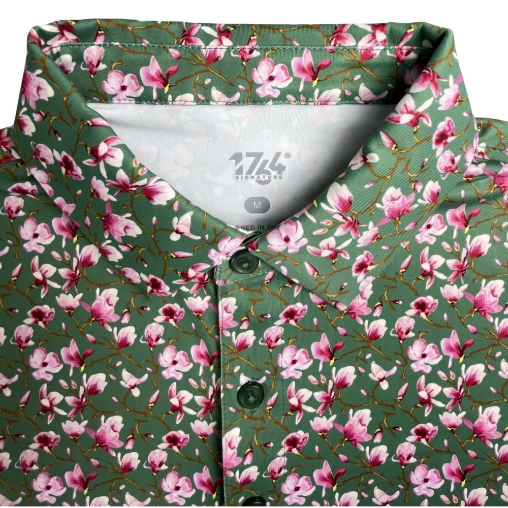 1764 Signature Polo Mens M Green Cherry Blossoms Enola Golf Performance Shirt